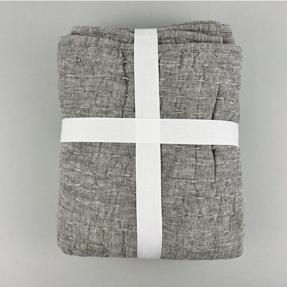 Pottery Barn Pickstitch Sham King Light Gray Linen Cotton Pillow Cover NWT - Picture 3 of 7